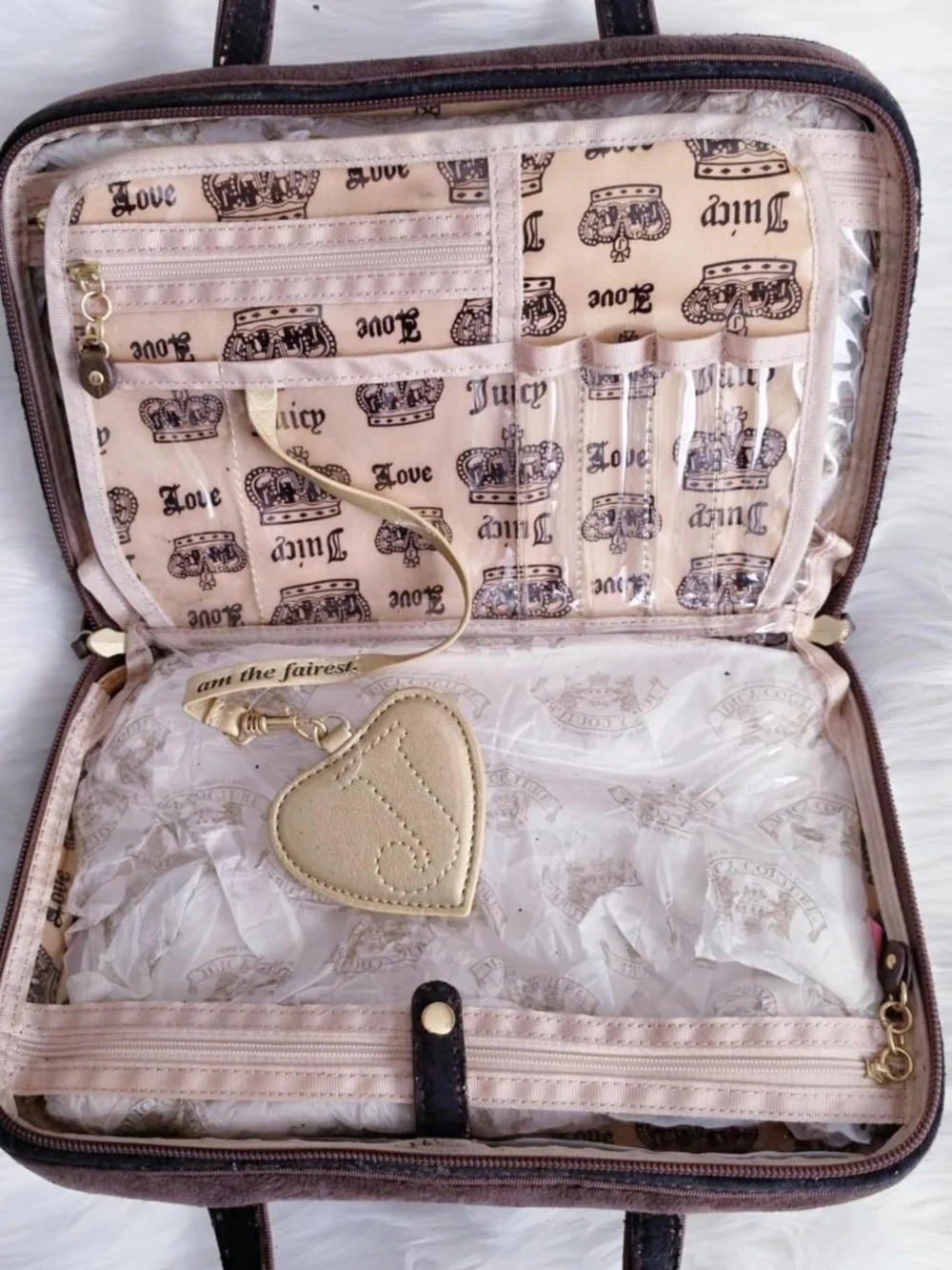 Rare vintage y2k Juicy Couture house of juicy / queen of juicy velour makeup bag